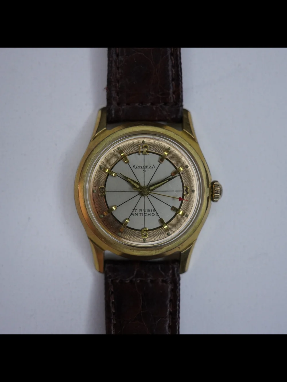 Vintage Konnexa 17 Rubis Antichoc Mechanical Men's Gold Plated Watch Runs